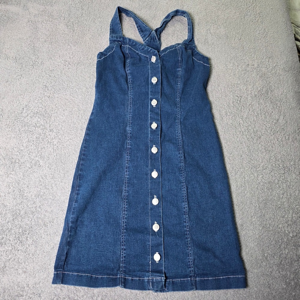 California Concepts Womens Size 3 Denim Mini Dress Blue Button Front Racerback